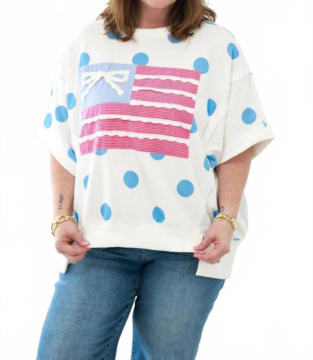 NEW PEACH LOVE oversized bow flag polka dot tee in white